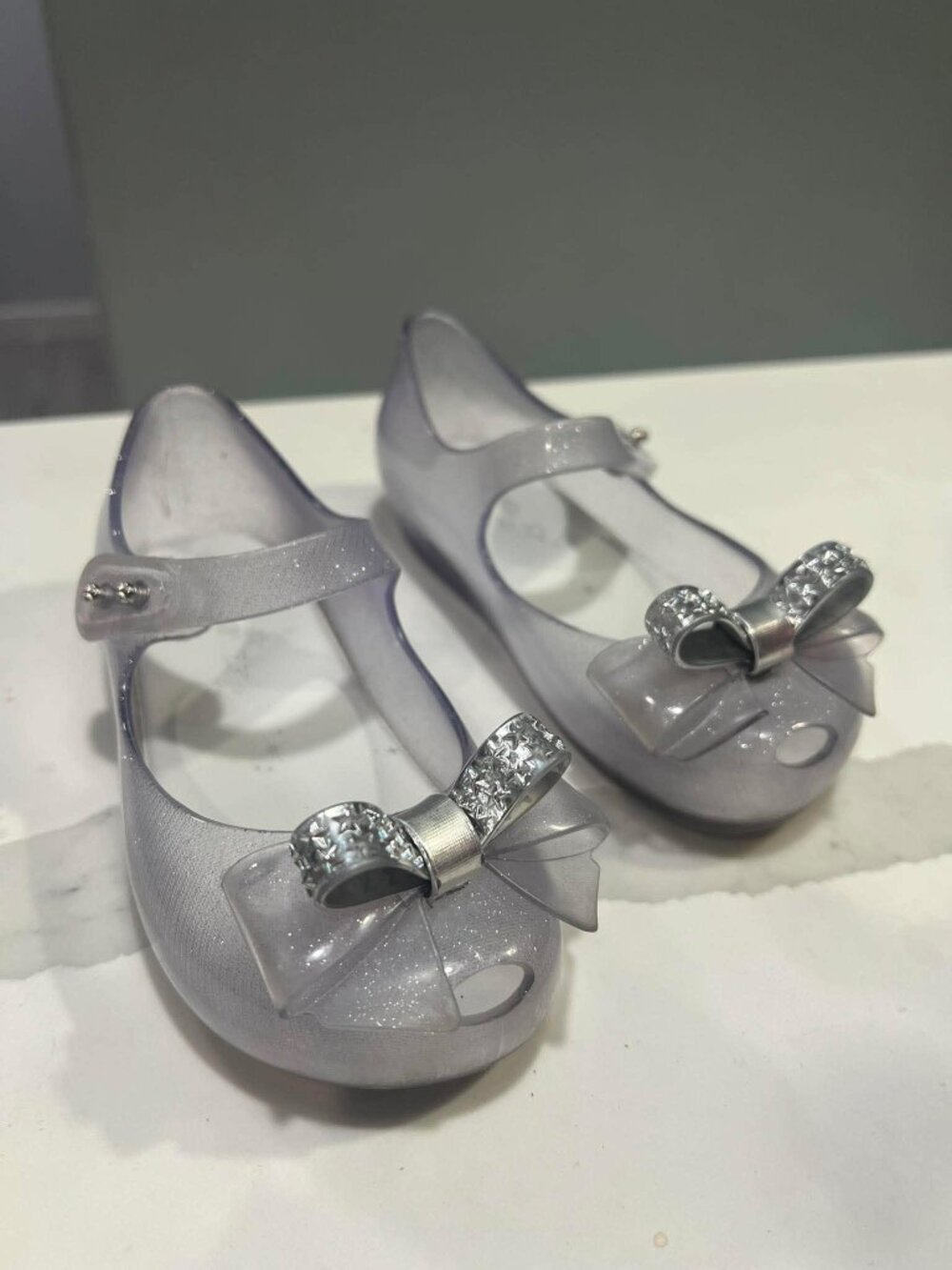 Mini Melissa Clear Glitter Bow Jelly Shoes Mary Jane Size 10 Toddler